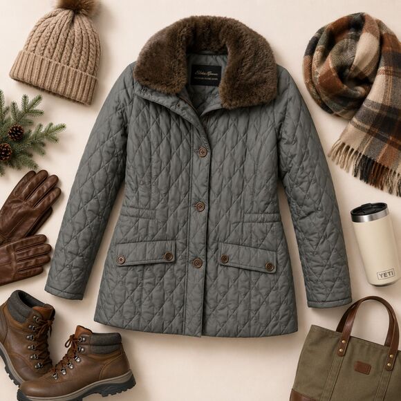 Eddie Bauer Jackets & Blazers - Eddie Bauer Goose Down Jacket Womens Small Puffer Quilted Button Für Collar (A3